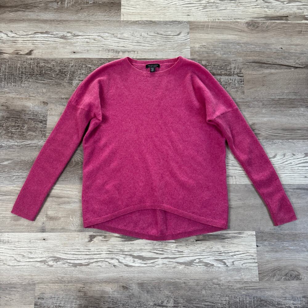 Saks Fifth Avenue Pink Cashmere Crewneck Sweater Drop Shoulder High Low Hem XS